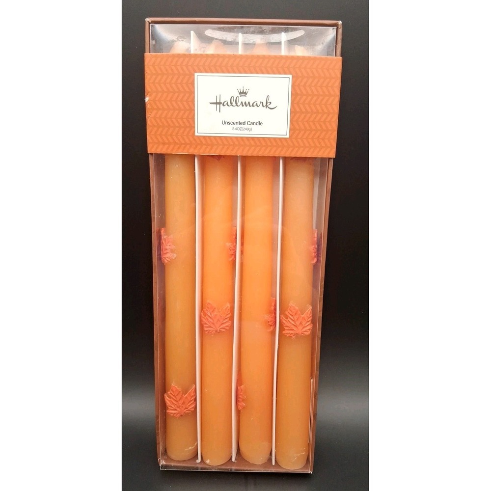 Hallmark Autumn/Fall Leaf Embossed Tapered Orange Candles 10" Unscented Set of 4